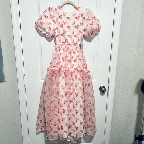 SISTER JANE Rare Midi Puff Smock Dress in Pink Floral Jacquard Size Medium NEW! - Picture 5 of 16